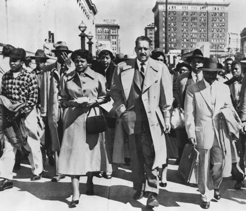 Autherine Lucy and NAACP attorneys Thurgood Marshall and Arthur Shore 