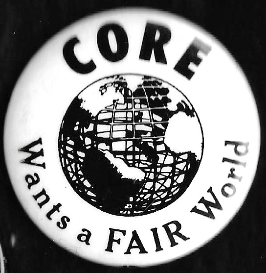 [CORE 1964 Worlds Fair protest pin]
